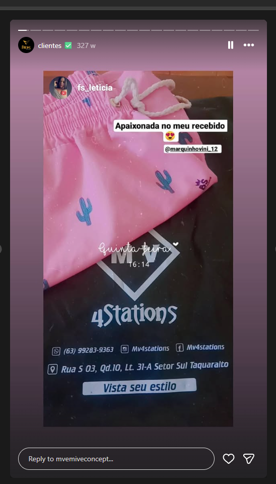 Story de cliente com a peça recebida
