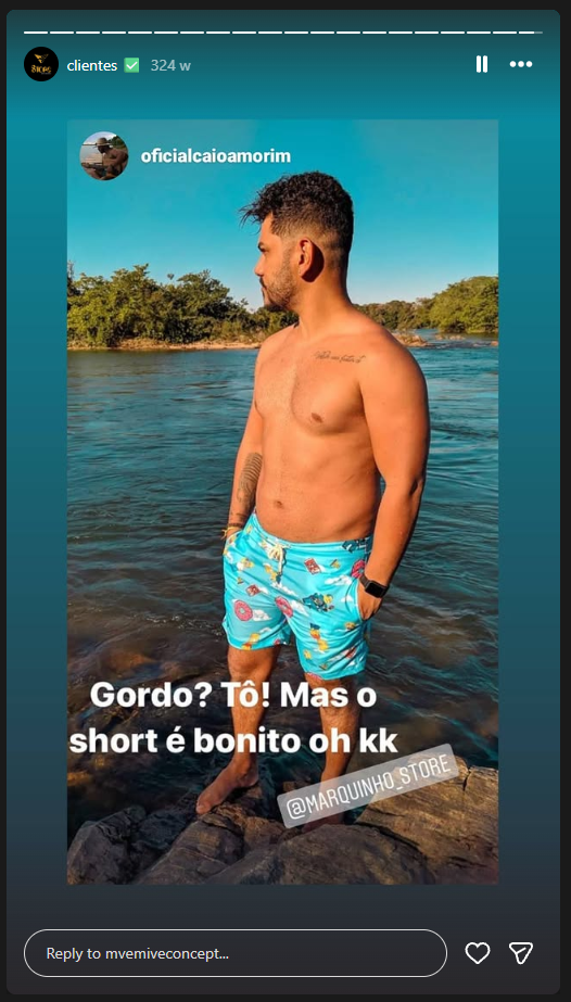 Story de cliente usando o short