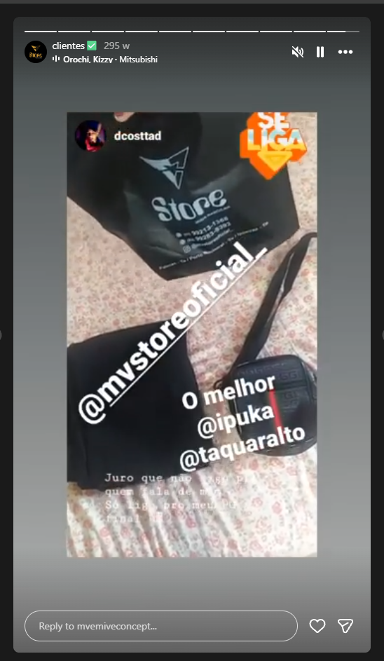 Story de cliente com a sacola da loja
