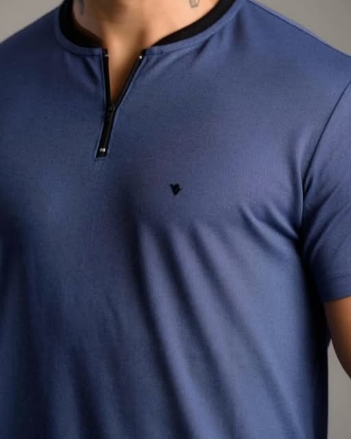 Camiseta gola zíper azul MV Concept