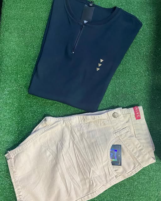 Camiseta gola zíper com bermuda sarja